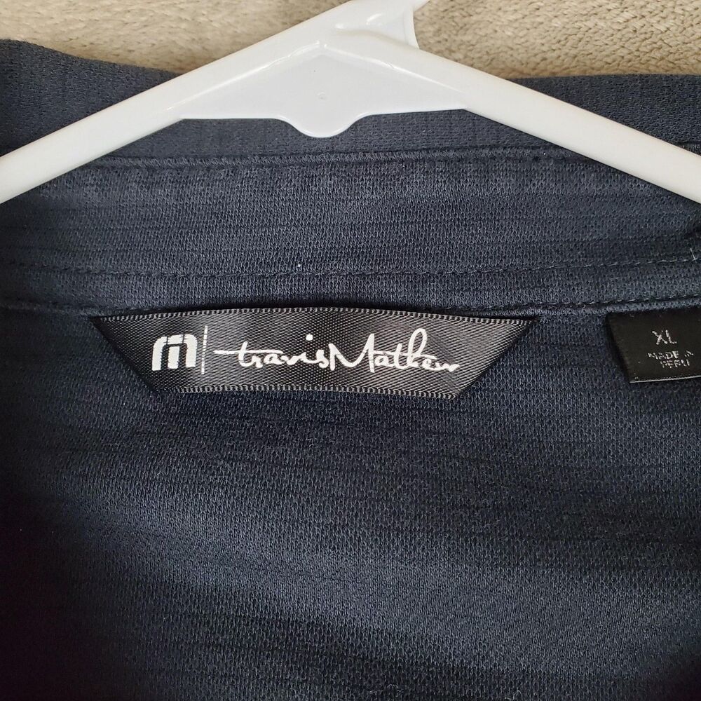 Travis Mathew Polo Shirt Mens XL Blue Striped Pima Cotton Golf Performance Top - Picture 3 of 11